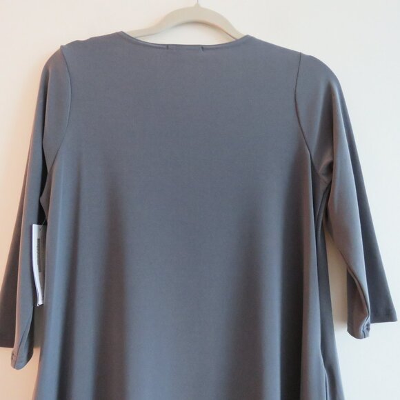 SYMPLI Trapeze Tunic 3/4 Sleeve Stretch Lagenlook in Melange Gunmetal US 4 NWT - Picture 10 of 14